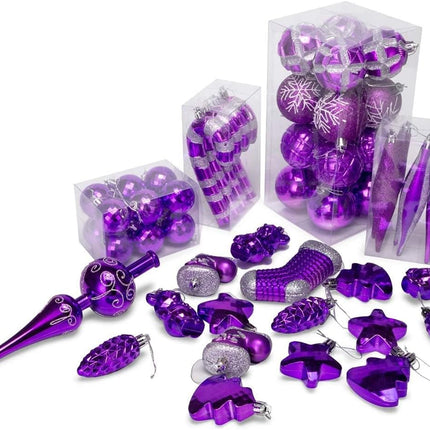 54 Pieces Assorted Christmas Ornaments Tree Decoration Baubles in Box (Purple, Box)