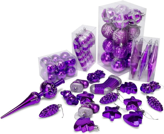 54 Pieces Assorted Christmas Ornaments Tree Decoration Baubles in Box (Purple, Box)
