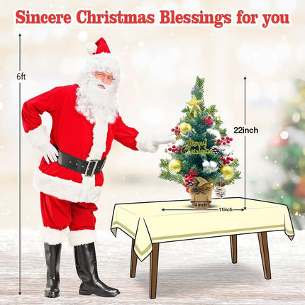 Mini Christmas Tree, Tabletop Small Artificial Christmas Tree with 15 Ornaments, Table top Xmas Snow Flocked Arbol de Navidad Xmas Tree,Christmas Decorations for Home Apartment Office…