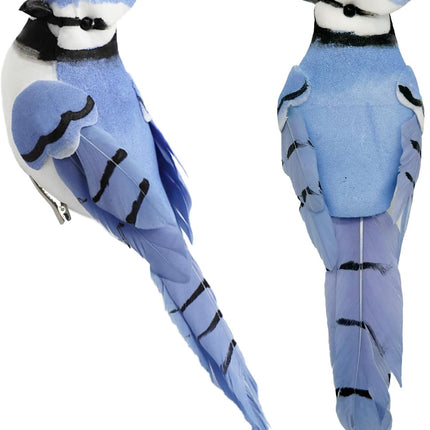 LWINGFLYER 2pcs Clip On Artificial Birds 5.5-Inch Realistic Blue Jay Feathered Bird Ornaments for Christmas Tree Wreath Crafts Seasonal Display Birdhouses Home Party Decor
