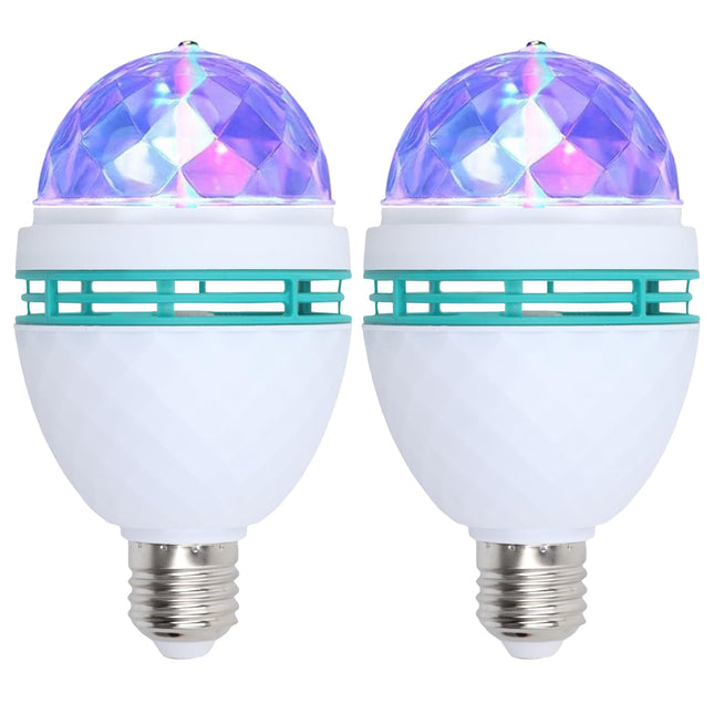 2 Pack Color Rotating Bulb E26 Party LED Bulbs,Multi Crystal Stage Lights for Disco,Color Changing Strobe RGB Bulb,Suitable for Indoor and Outdoor Birthday Parties,Clubs,Bars,Photography