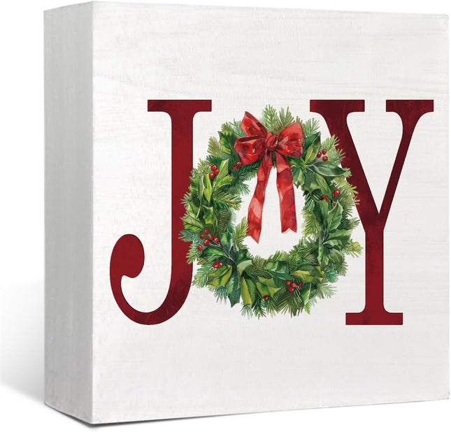 Joy Christmas Wreath Wood Desk Decor,Christmas Tiered Tray Decor Wall Decor,Rustic Art Home Shelf Desk Decor,Christmas Decorations for Home Tabletap Decor,s for Women Family Funny 5x5