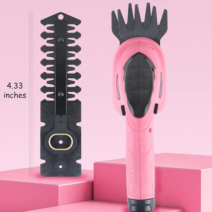 Lichamp 2-in-1 Electric Hand Held Grass Shear Pink Hedge Trimmer Shrubbery Clipper Cordless Battery Powered Rechargeable for Garden and Lawn, CGS3601PK Pink