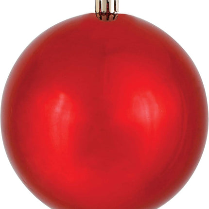 Vickerman 4" Red Shiny Ball Christmas Ornament, Shatterproof UV Resistant Plastic, Set of 6 for Christmas Tree Decor - Floral Wire for Reliable Hanging.
