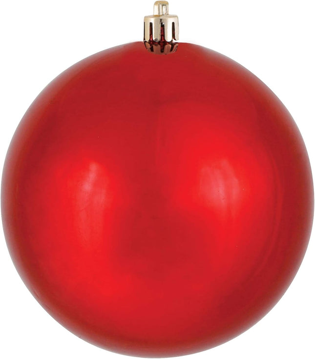 Vickerman 4" Red Shiny Ball Christmas Ornament, Shatterproof UV Resistant Plastic, Set of 6 for Christmas Tree Decor - Floral Wire for Reliable Hanging.
