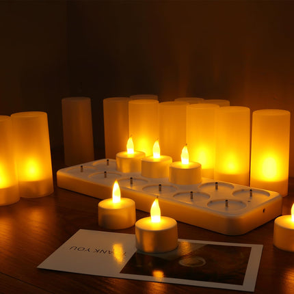 WoneNice Rechargeable Tea Lights Flickering Flameless Candles with Charging Base and AC Adapter, Romantic for Lantern Party Restaurants Weddings Christmas and Holiday Decoration