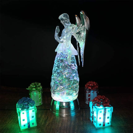 DRomance 11" Angel Snow Globe Lantern Battery Operated with 6 Hour Timer Color Changing LED Light Praying Angel Swirling Glitter Water Lamp Thanksgiving Christmas Holiday Decor