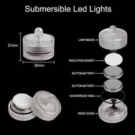 Blue Submersible Led Lights, Waterproof Tea Lights Underwater Mini Pool Lights Battery Operated Flameless for Vases Fountain Halloween Christmas Home Decorations (24 Pack)