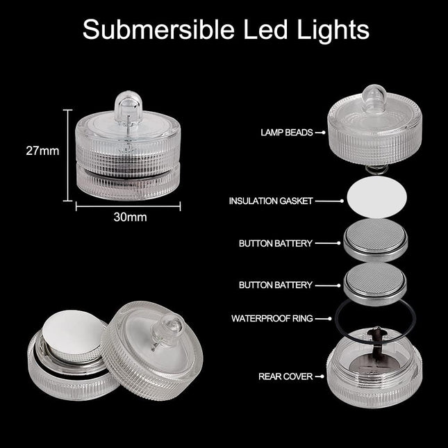 Blue Submersible Led Lights, Waterproof Tea Lights Underwater Mini Pool Lights Battery Operated Flameless for Vases Fountain Halloween Christmas Home Decorations (24 Pack)