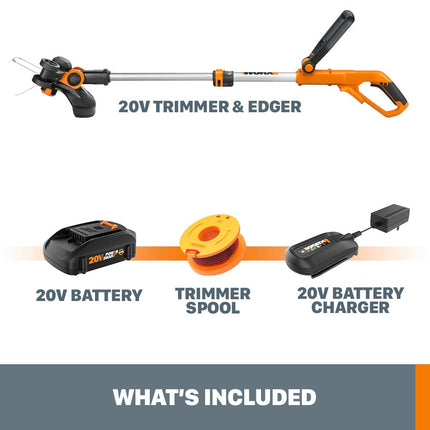 WORX WG162 20V Cordless Grass Trimmer & Edger, Black and Orange, 12 inches