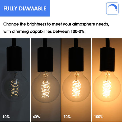 E ENERGETIC LIGHTING Dimmable LED Edison Light Bulb, G25 Globe Antique Flexible Spiral LED Filament Light, 8W Equivalent 60W, 2200K Warm Light, 500LM, Decorative Christmas Light, E26, UL, 6-Pack