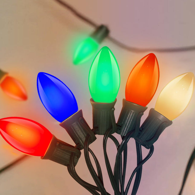 C9 LED Christmas Lights Outdoor 25Ft Outdoor Christmas Decorations String Lights Waterproof with 26 C9 LED Multicolor Bulbs, Hanging Vintage Christmas Lights for Patio Roofline Garden Holiday Party