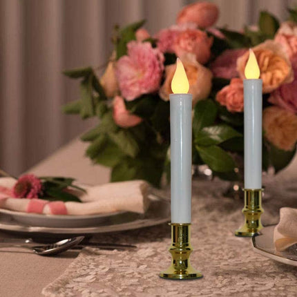 GOOTHY Christmas Window Candles Lights, Automatic Timer LED Flickering Candles Lights with Gold Base (6/18 Hour Timer), 9'' LED Battery Operated Candles for Indoor Table Party Decor- Set of 4