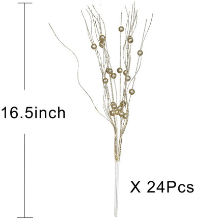 24 Pieces Christmas Glitter Berries Stems,16.5inch Artificial Champagne Berries Christmas Picks for Festival Holiday Crafts and Home Xmas Decoration