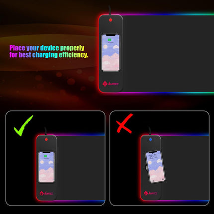 RGB Gaming Mouse Pad with 15W Fast Wireless Charging, AURTEC Extra Large Waterproof and Non-Slip Rubber Base Mouse and Keyboard Mat with 10 Lighting Modes, for Gaming, Working, PC, Mac.