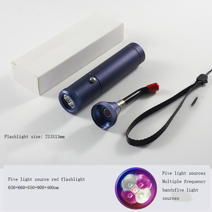 E-commerce Red Light Flashlight with Five Light Sources, Nose and Ear Canal Relief, Light Guide Rod, LED Infrared Lamp, Battery