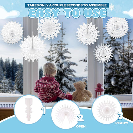 21 Pcs Winter Hanging Snowflake Decorations Paper Snowflake Garland Snowflake Banner Swirls Paper Fans for Wonderland Party Winter Christmas Birthday Decorations(White,Classic)