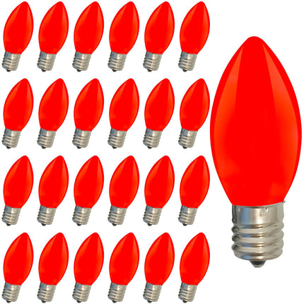 25 Pack Christmas Light Bulbs, C9 Ceramic Red Replacement Bulbs, C9 Outdoor String Lights Replacement Bulbs, C9/E17 Candelabra Base, 7 Watt