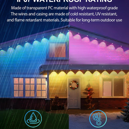 Permanent Outdoor Lights,Smart RGBIC Outdoor String Lights with 75 Scene Modes,50ft LED Eaves Lights,IP67 Waterproof,Party,Halloween,Christmas Decoration,Work with Alexa,Google Assistant