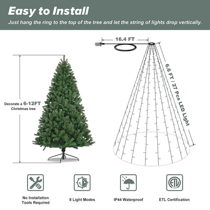 Christmas Tree Lights, 6.6 Feet 16 String Lights Christmas Decorations, 432 LEDs,8 Modes/Memory Function for 6 - 8 Feet Decorative Outdoor Indoor Christmas Tree Lights, Waterproof Fairy String Lights