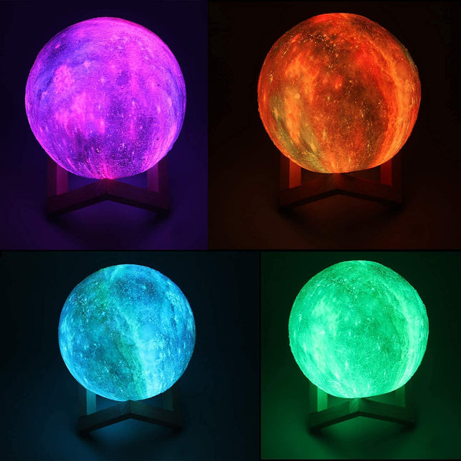Moon Lamp, Night Light, 16 Colors LED Moon Light 7.0 inch 3D Printing Kids Light Lamp with Stand, Remote&Touch Control, USB Rechargeable, for Kids Friends Parent Birthday Christmas Year