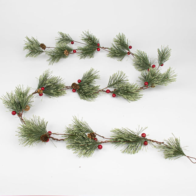 6.5 FT Christmas Garlands Winter Garlands Evergreen Garland Christmas Pine Garland with Red Berry for Mantle Stair Fireplace Table Railing Doorway Indoor Outdoor Window Winter Decoration