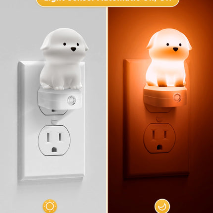 L LOHAS LED Plug in Night Light for Kids, 3D Cute Puppy Night Light with Dusk to Dawn Sensor, RGB+Soft White 3000K Dog Night Light, Christmas Birthday Nightlight for Kids, Room Decor