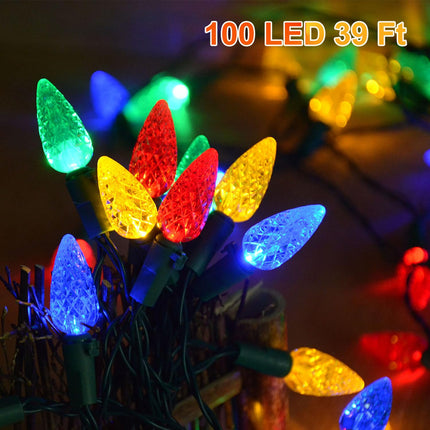 HUGSVIK 39Ft 100 LED Solar C6 Christmas Lights Outdoor, 8 Modes Solar Christmas Strawberry Lights, Waterproof Outdoor Solar Christmas String Lights for Xmas Tree, Holiday, Garden, Patio, Arbor Decor