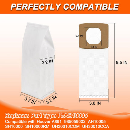 Ah10005 Type I Hepa Vacuum Cleaner Bags Fits For Hoover Platinum Canister Vacuum Ah10005 Uh30010Com Uh30010Ca Sh10000 And Models Platinum I, 6 Pack
