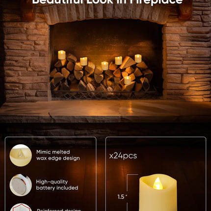 Homemory 24Pack Flameless LED Votive Candles, 200+Hour Long Lasting Electric Fake Candles, Battery Operated Tealights in Warm White for Christmas, Wedding Decor (Ivory Base, Batteries Included)