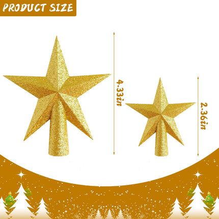 Glitter Mini Christmas Tree Topper, Small Christmas Tree Decoration Treetop for Christmas Tree Party Holiday Home Decor (Gold/Silver, 2.36Inch/ 4.33Inch)