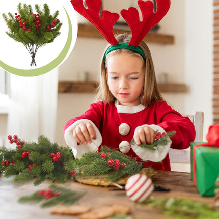 Ceenna 34 Pcs 16 Inch Christmas Red Berry Picks Artificial Pine Needle Branches Christmas Evergreen Wreath Greenery Stems Holly Berry Branches Xmas Winter Berries Spray for Floral Arrangement Crafts