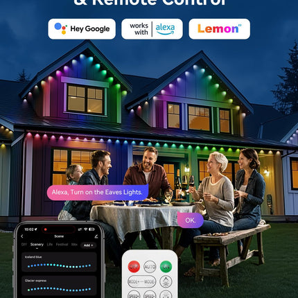Permanent Outdoor Lights, Smart RGB Outdoor Lights for House, 150ft with 108 LED, IP67 Waterproof LED Lights for Christmas Decorations, Work with Remote, APP, Alexa, Google Assistant