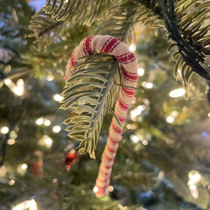 24pcs Candy Cane Christmas Decorations for Tree - Red White Fabric Wrapped Candy Cane Christmas Hanging Ornaments for Farmhouse Christmas Decor Candyland Party Favor Supplies