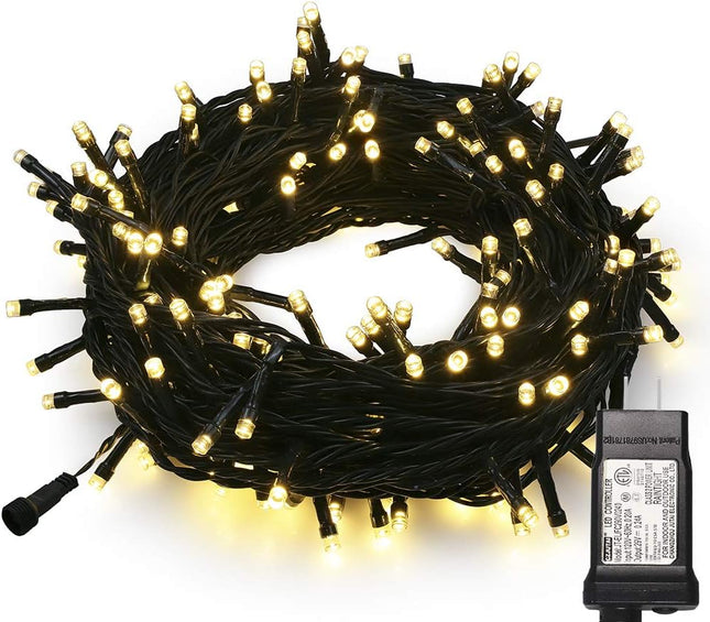 MYGOTO 33FT 100 LEDs String Lights,Green Wire Waterproof Fairy Lights 8 Modes 30V UL Plug in Xmas Lights for Home, Garden, Wedding, Party, Christmas Decoration Indoor Outdoor (Warm White)