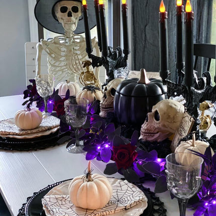 RECUTMS Halloween Flower Garland Decorations Rose Vines with Purple LED Artificial Vine Plants Flowers Wreaths Fake Flower Garland Fake Ivy Real Touch Silk Plastic Leaf for Wedding Home (Red)