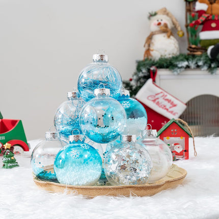 16PCS Light Blue Christmas Balls Ornaments, 3.15'' Shatterproof Clear Christmas Balls with Filler, Christmas Decorative Hanging Ornaments Set for Xmas Tree/Party/Holiday (Light Blue)