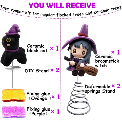 Halloween Ceramic Christmas Tree Replacement Tree Topper, 2Pcs Festive Themed Treetops Ornaments - Topstar for Desktop Trees DIY Decorations (Witchcraft)