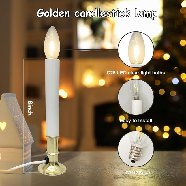 4 Pack Christmas Electric Window Candles Lights,9 Inch Electric Window Candles with Sensor Dusk to Dawn,9in Plug in Candle Lights with 0.6W LED Bulbs Brass Base for Tables, Kitchens Decor