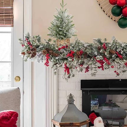 24" Small Christmas Tree Artifical Tabletop Christmas Tree Xmas Snow Frosted Fir Tree for Home Farmhouse Mantel Windowsill Desk Holiday Christmas Decorations
