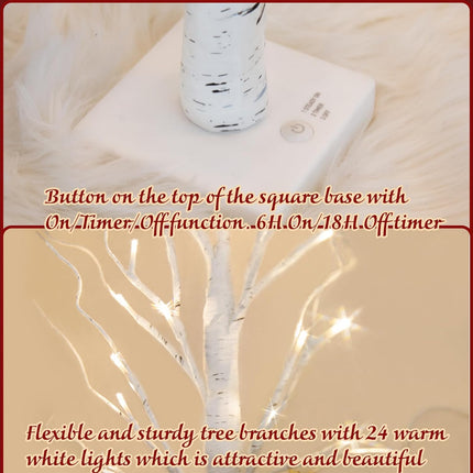 PEIDUO Artificial Tree for Table Decor, 2FT Birch Tree with LED Lights, Warm White Fairy Lights Spirit Tree Lamp for Home Indoor Tabletop Centerpiece, Battery Powered, Timer