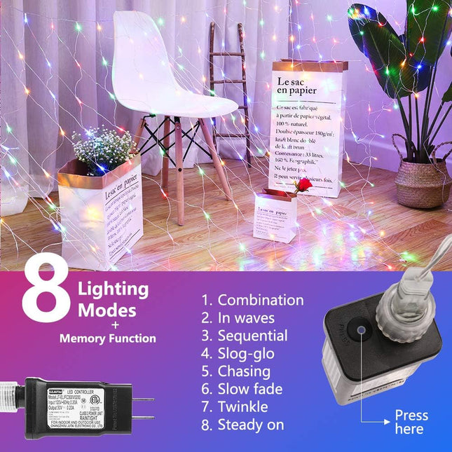 12ft x 5ft 360 LED Christmas Net Lights, 8 Modes Low Voltage Mesh Christmas Decoration Lights for Xmas Trees, Bushes, Wall, Wedding, Garden, Outdoor, Indoor Decor (Multi-Color)