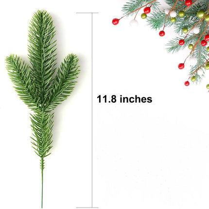 KLEWEE 60 Pcs Artificial Pine Branches, Christmas Tree Filler Branches, Realistic Faux Christmas Greenery Green Plants Pine Picks and Stems for Christmas Decorating Crafts Vase DIY Wreath Garland