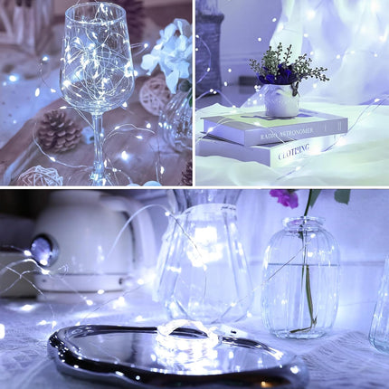 White Fairy Lights Battery Operated (Included), 8 Modes & Auto Timer, 16FT 50Led Mini Twinkle Silver Wire Firefly Starry Lights, Waterproof Battery Operated Lights for Mason Jars Bedroom