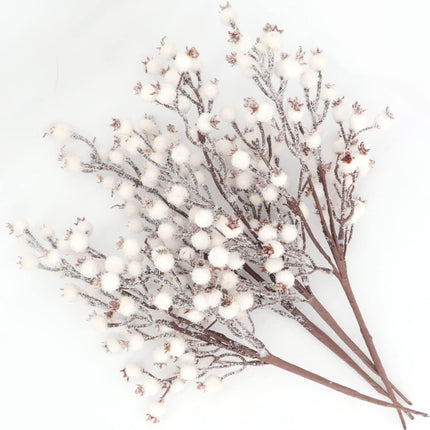 4 Pieces Artificial White Berry Stems Christmas Frosted Berries Branches Twigs Snowy Berry Picks Holly Sprays for Christmas Tree Vase Fillers Decorations Winter Holiday Arrangement Decor (4, White)
