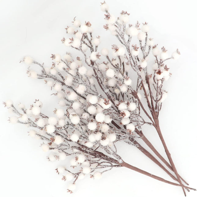 4 Pieces Artificial White Berry Stems Christmas Frosted Berries Branches Twigs Snowy Berry Picks Holly Sprays for Christmas Tree Vase Fillers Decorations Winter Holiday Arrangement Decor (4, White)