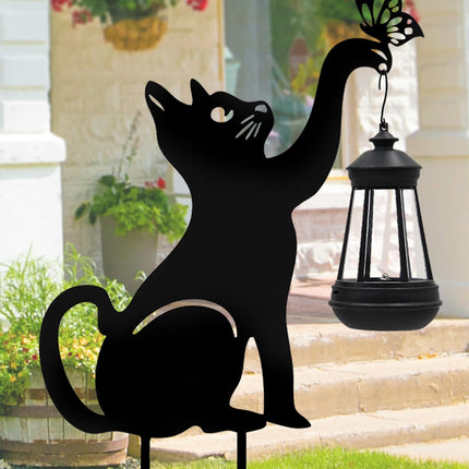 Solar Lights Outdoor Garden Decor - Black Cat Figurine Light Stake with Butterfly Decorative Metal Housewarming Ornament for Yard Pathway Lawn Patio – Unique Ideas for Christmas