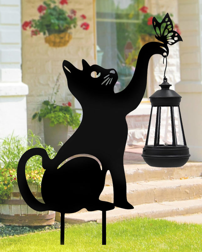 Solar Lights Outdoor Garden Decor - Black Cat Figurine Light Stake with Butterfly Decorative Metal Housewarming Ornament for Yard Pathway Lawn Patio – Unique Ideas for Christmas