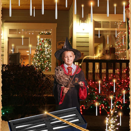 Floating Candles with 2 Wand - 24 Pack Christmas Decorations Magic Flameless Candles Flickering Warm Light LED Hanging Candle Remote, Operated Candles for Christmas Outdoor Indoor Party Decor