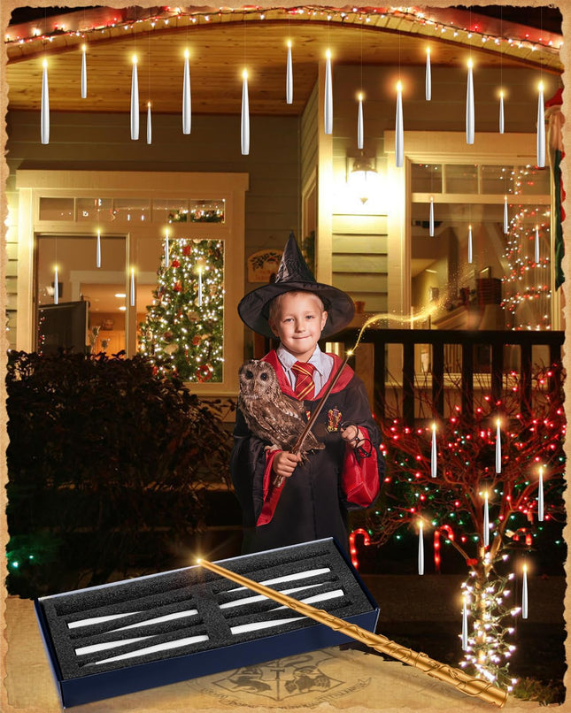 Floating Candles with 2 Wand - 24 Pack Christmas Decorations Magic Flameless Candles Flickering Warm Light LED Hanging Candle Remote, Operated Candles for Christmas Outdoor Indoor Party Decor